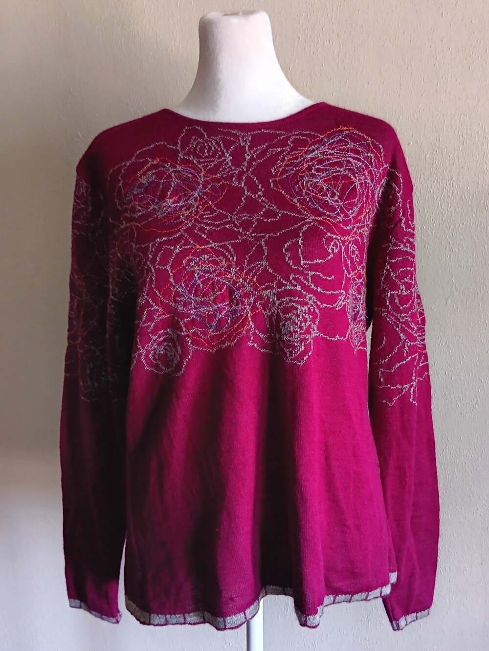 Baby Alpaca, Made In Peru Women's Fuchsia Knit Wool Sweater **Flaw, SOL Size XL